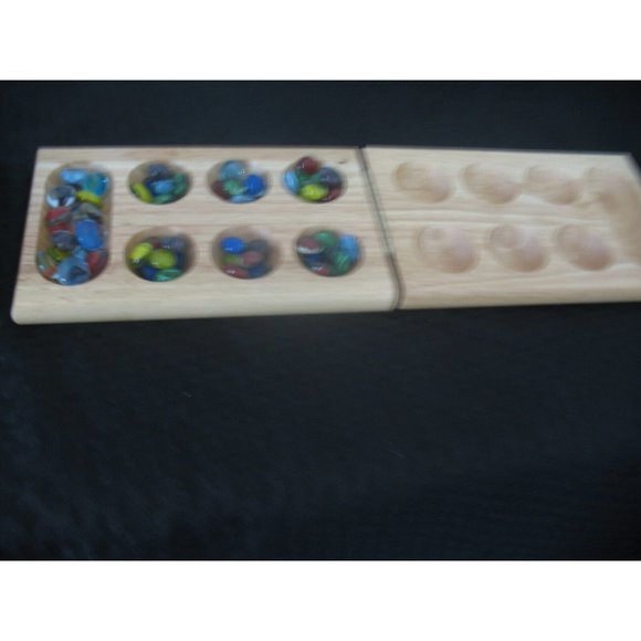 Mancala Folding Board Game With Gemstone Pieces Family Game Solid Wood - Picture 5 of 5